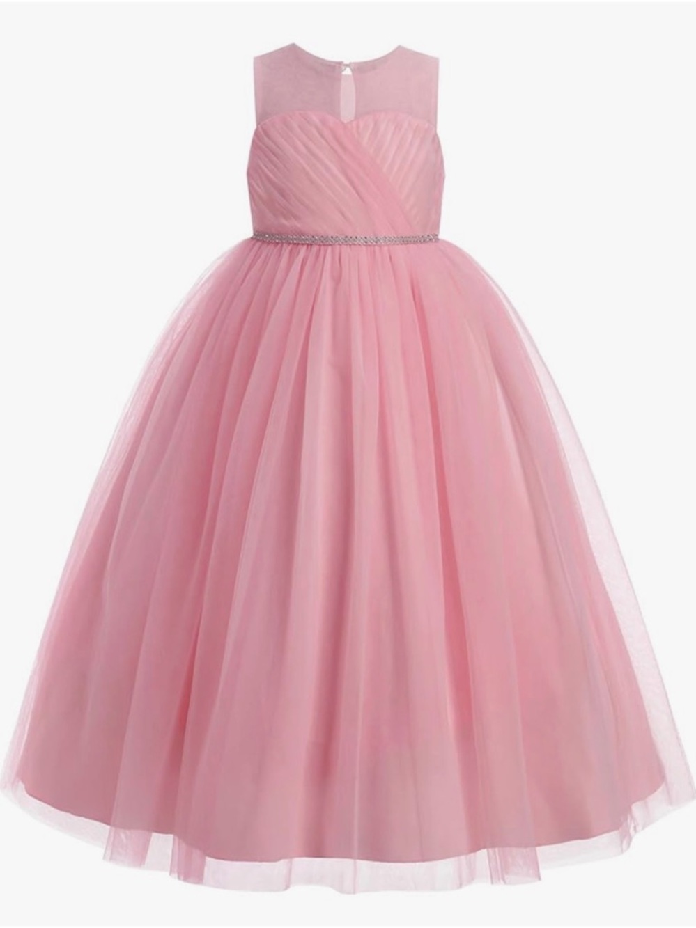 Pink Tulle Ball Gown with Rhinestone Waistband